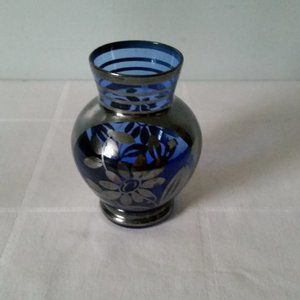 ITALIAN Sterling Overlay COBALT BLUE VASE 4"